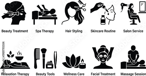 Spa and beauty icons set, wellness care symbols