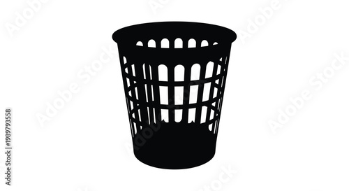 Black wastebasket illustration featuring a perforated design a modern silhouette