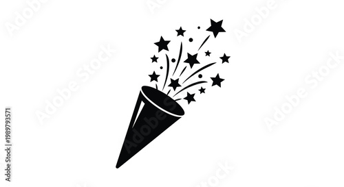 Party popper exploding with stars a striking black silhouette