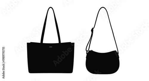 Two black handbags displayed against a white background silhouette
