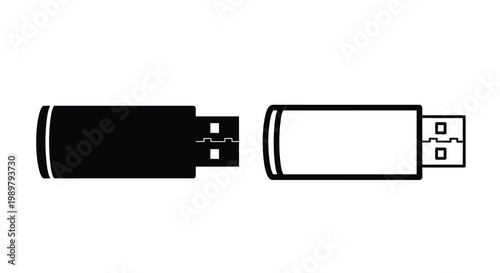 Simple illustration of a usb drive in black and white silhouette