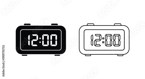 Schilderij op canvas Digital clock illustrations showing twelve o clock in black and white silhouette
