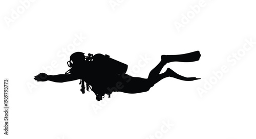 A scuba diver in motion captured as a striking silhouette
