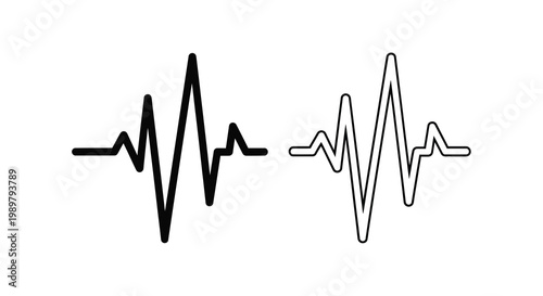 Two heartbeat waveforms one solid and one outline silhouette