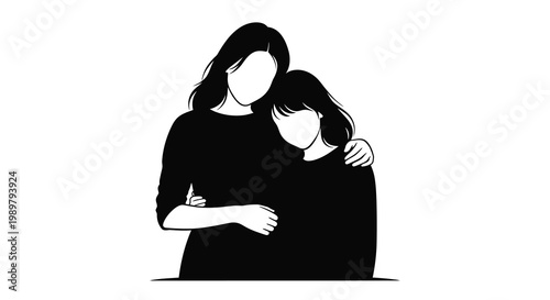 Two women embracing in a tender moment a striking silhouette