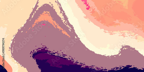 Abstract watercolor painting with flowing purple and orange hues