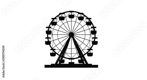 Black ferris wheel graphic against a white background silhouette