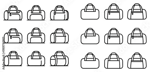 Travel icons with duffel bag handle outline minimal