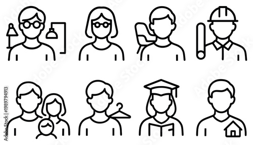 People icons with man woman child outline