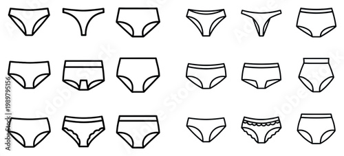 Underwear icons with panty brief thong outline minimal