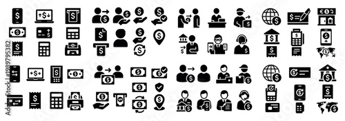 Diverse finance and banking icon set collection
