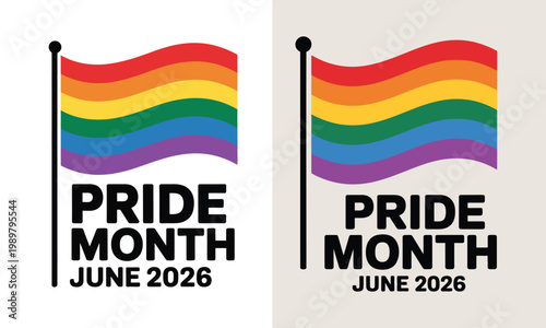 Pride month celebration graphic with rainbow flag, vector illustration