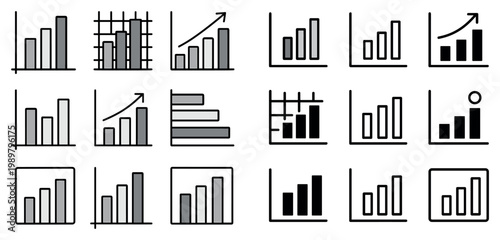 Analytics icons with bar chart growth minimal outline