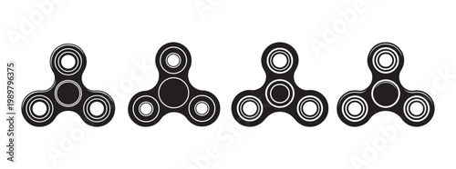 Four fidget spinners silhouettes isolated on white background with concentration spinning rotation entertainment childhood isolated background silhouette movement