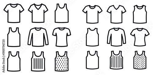 Apparel icons with t shirt tank top long sleeve outline minimal