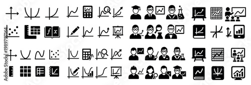 Mathematical and education icon set in black and white