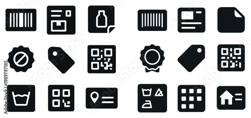Retail icons with barcode bottle tag minimal