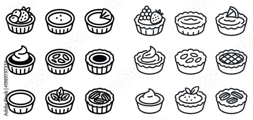 Bakery icons with tart pie cupcake outline