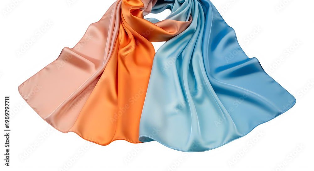 Naklejka premium Elegant flowing silk scarf in vibrant colors isolated on transparent background transparent background