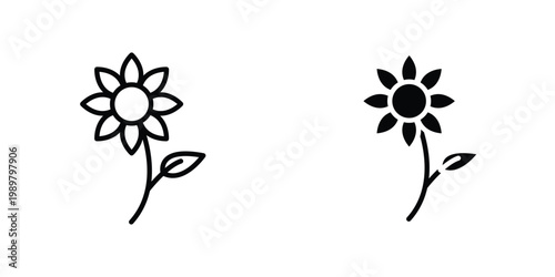Sunflower icon in doodles flat and line stroke pack