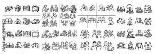 Family activities and outdoor recreation icon set