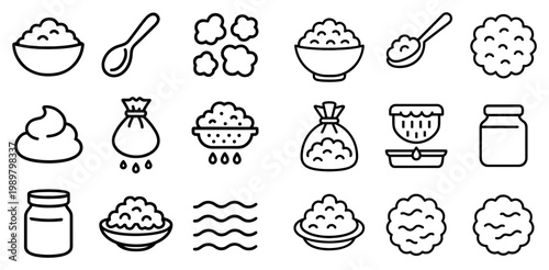 Breakfast icons with bowl spoon outline simple lineart