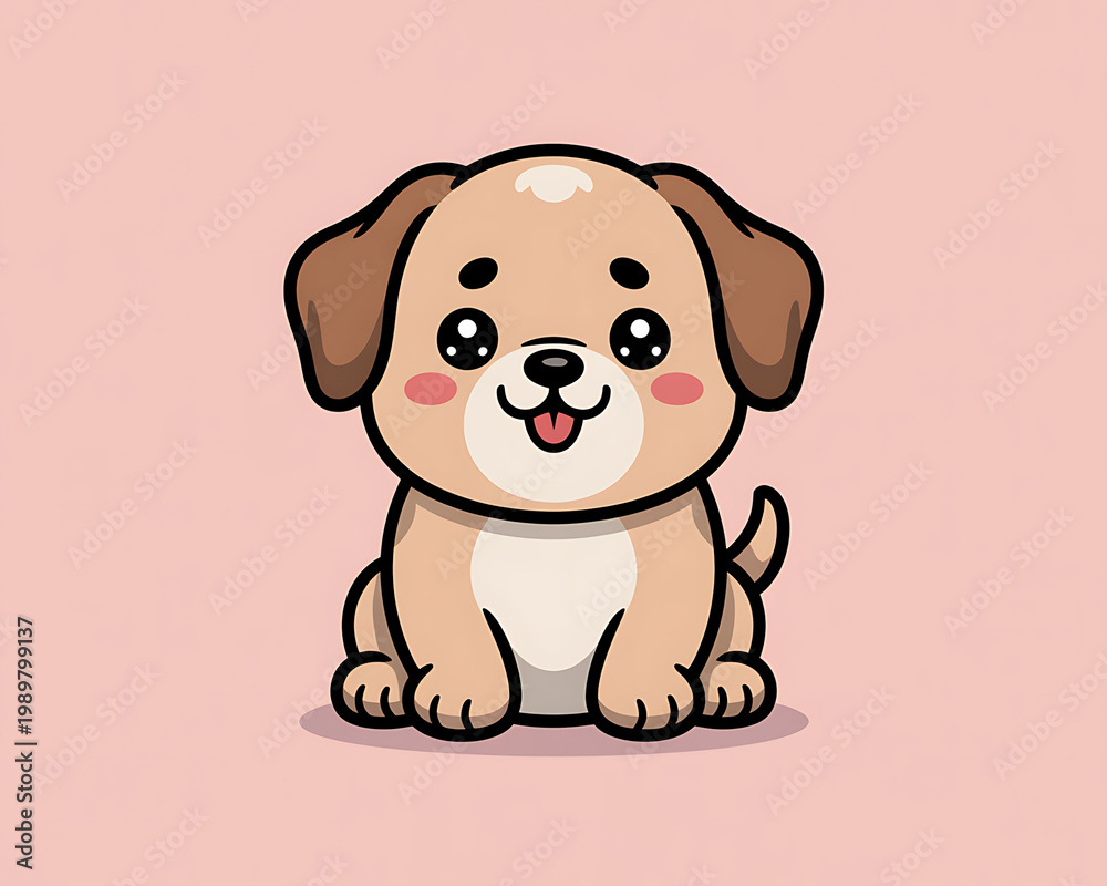 Obraz premium Cute cartoon puppy dog with floppy ears and big eyes sitting on a pink background animal