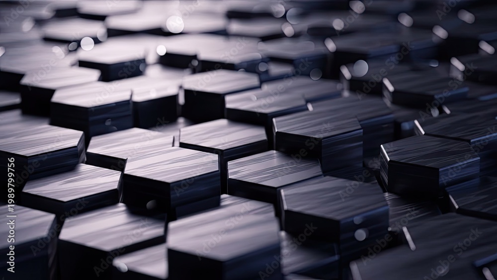 Fototapeta premium A close-up view of a large number of black hexagonal blocks