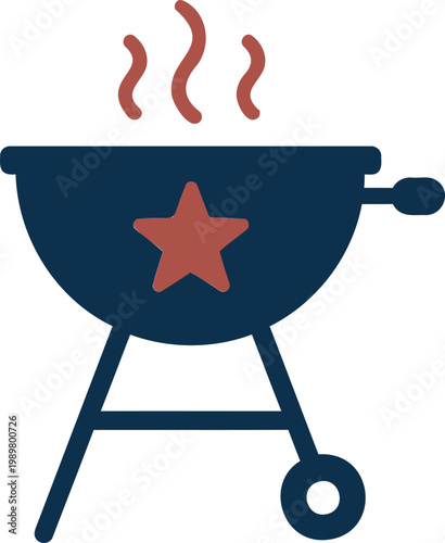 Barbecue grill icon with a star symbol, vector illustration of a charcoal grill for outdoor cooking, summer party or picnic design element