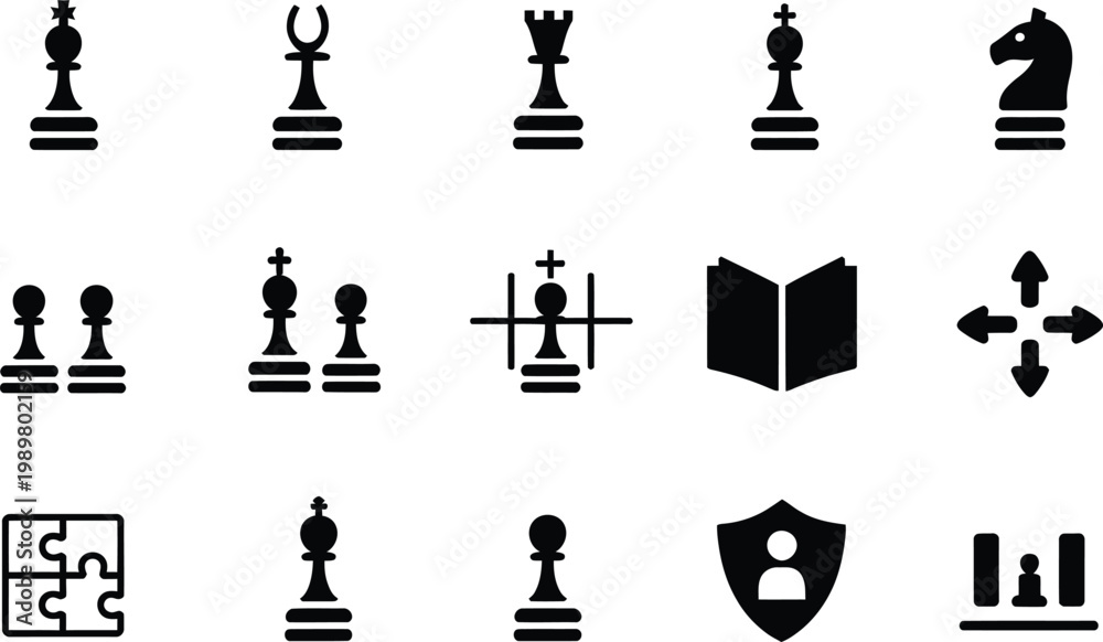 Naklejka premium Flat design chess strategy icons set with tactical moves and opening plans for business and education