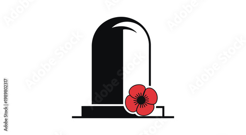 Vector memorial icon with poppy flower, remembrance symbol design
