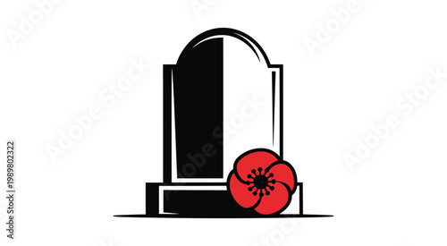 Vector memorial icon with poppy flower, remembrance symbol design