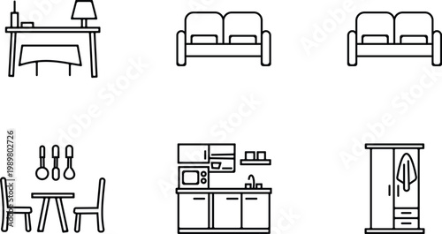 Minimalist furniture icons a black and white collection of home interior elements