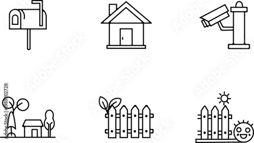 Home security and garden elements a collection of line art icons