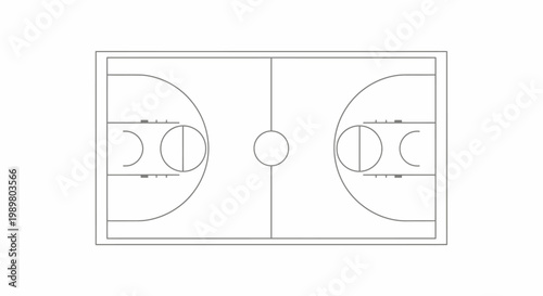 Simple overhead diagram of a standard basketball court layout with all essential markings and zones clearly outlined on a white background.