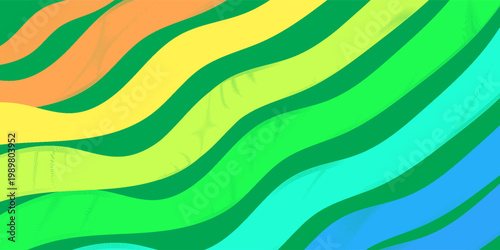 Abstract dark blue background with dynamic wavy stripes in green and brown tones,