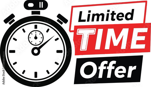 "Limited Time Offer Bold Text with Stopwatch Timer Icon Vector Illustration"