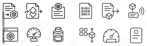 Technology icons with document cube flowchart outline