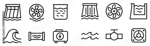 Water icons with fan valve wave outline