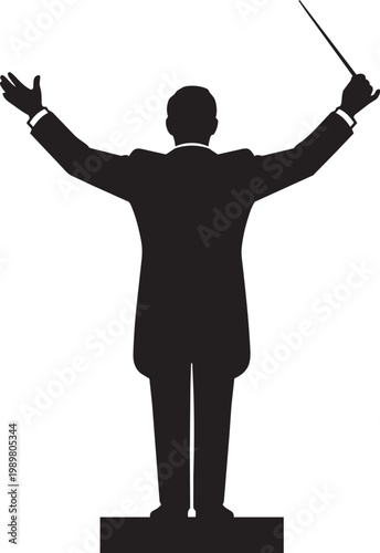 Conductor standing with arms raised holding an orchestral baton isolated on transparent background, Vector