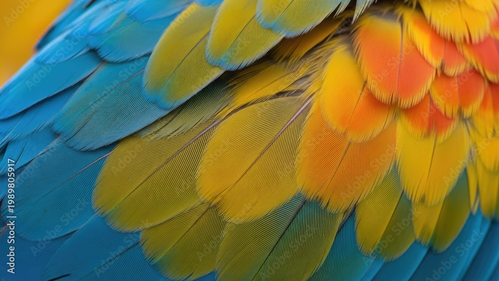 Obraz premium A vibrant display of colorful parrot feathers in close-up detail