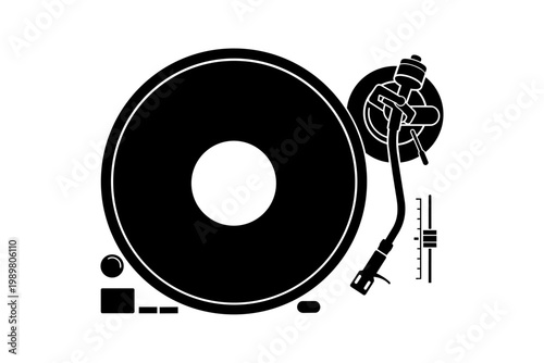 Vintage turntable with tonearm and stylus positioned for playback isolated on transparent background, Vector