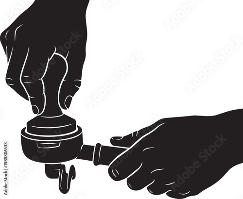 Hands adjusting a mechanical valve with a knob and lever mechanism isolated on transparent background, Vector