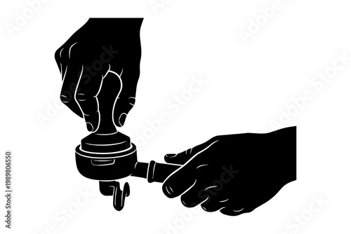 Hands adjusting a mechanical valve with a knob and lever mechanism isolated on transparent background, Vector