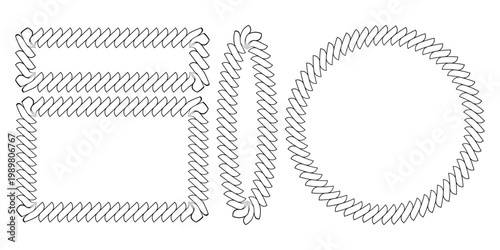 Black outline pasta shapes frames and borders on white background fusilli rotini food italian cuisine