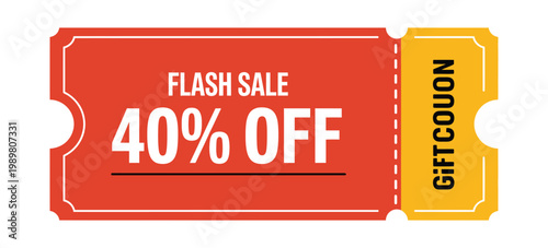 Simple flat ticket sale coupon voucher promotion banner label vector design, discount price tag retail store offer invitation badge template