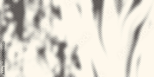 Hexagon halftone gradient texture. Abstract black grunge background. Geometric retro halftone tech overlay. Fading wavy hexagonal pattern backdrop. Vector wallpaper