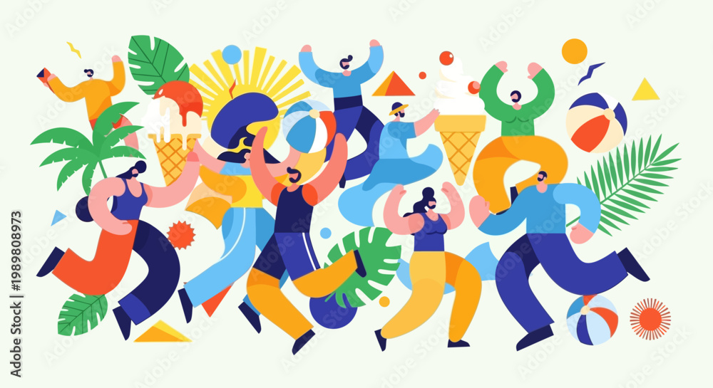 Εκτύπωση καμβά Vibrant Group of People Enjoying a Summer Celebration.