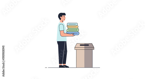 Man recycling clothes into a donation bin illustration
