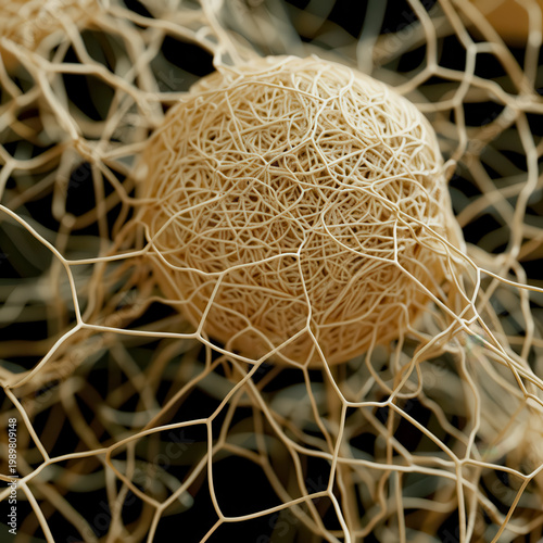 Complex structure of cells with intricate web-like patterns in close view during a laboratory study